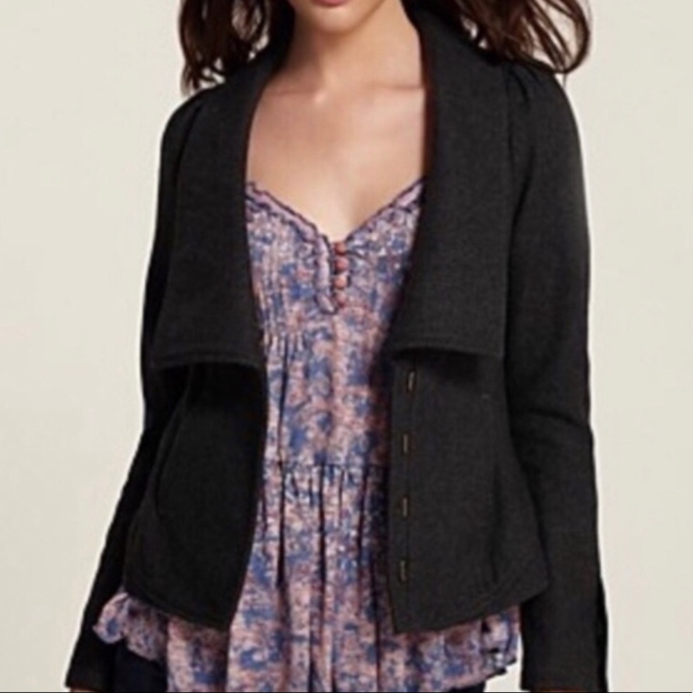 Free People Gray Herringbone Wool Blend Jacket 2
